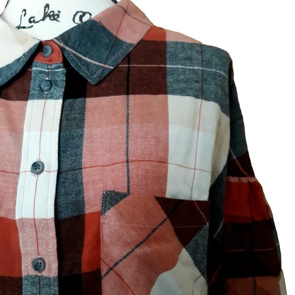 Sanctuary Bianca Anthropologie Long Sleeves Plaid Button Up Shirt Plus Size 2XL - Picture 3 of 9